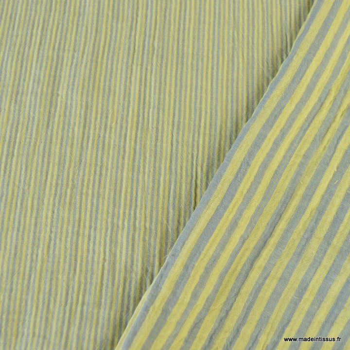Tissu Double gaze réversible à rayures Melon et Sorbet - oeko tex