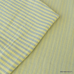 Tissu Double gaze réversible à rayures Baltique et Lemon - OEKO TEX