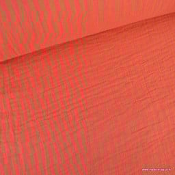 Tissu Double gaze réversible à rayures Havane et Hibiscus - oeko tex