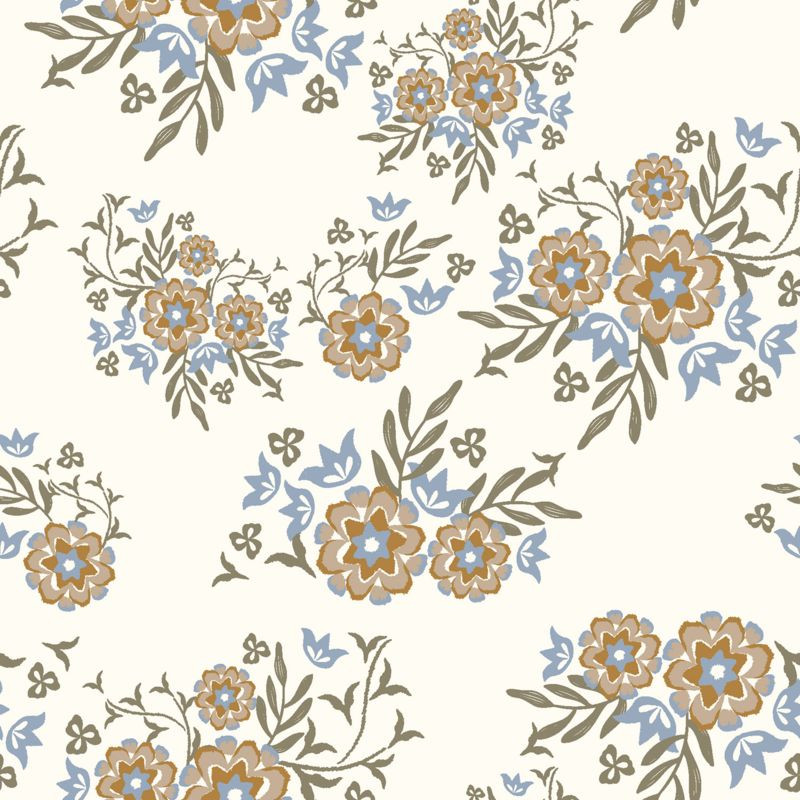 Coupon De Tissu Popeline Coton Fleuri - Blanc/Gris/Beige - 1 à 2 Mètres - Parfait Pour Couture Et Créations