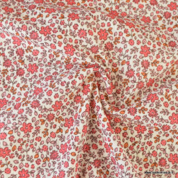Double gaze Anouchka motif fleurs rouge fond écru - OEKO TEX