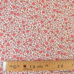 Double gaze Anouchka motif fleurs rouge fond écru - OEKO TEX