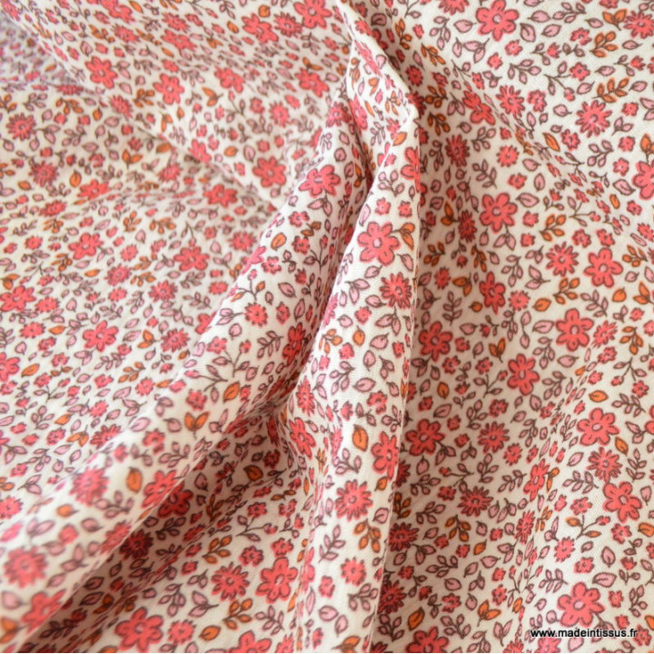 Double gaze Anouchka motif fleurs rouge fond écru - oeko tex