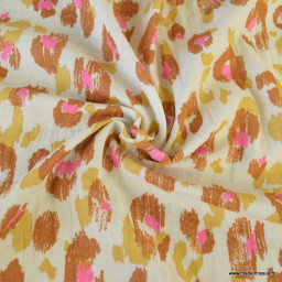 Double gaze Karula motif léopard fond écru - OEKO TEX