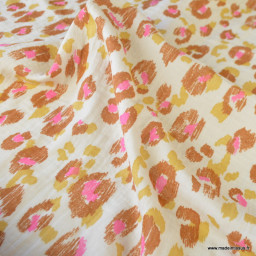 Double gaze Karula motif léopard fond écru - oeko tex