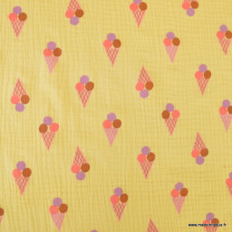 Double gaze motif cornet de glaces fond écru - oeko tex