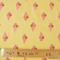 Double gaze motif cornet de glaces fond écru - oeko tex
