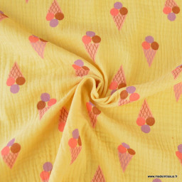 Double gaze motif cornet de glaces fond écru - oeko tex