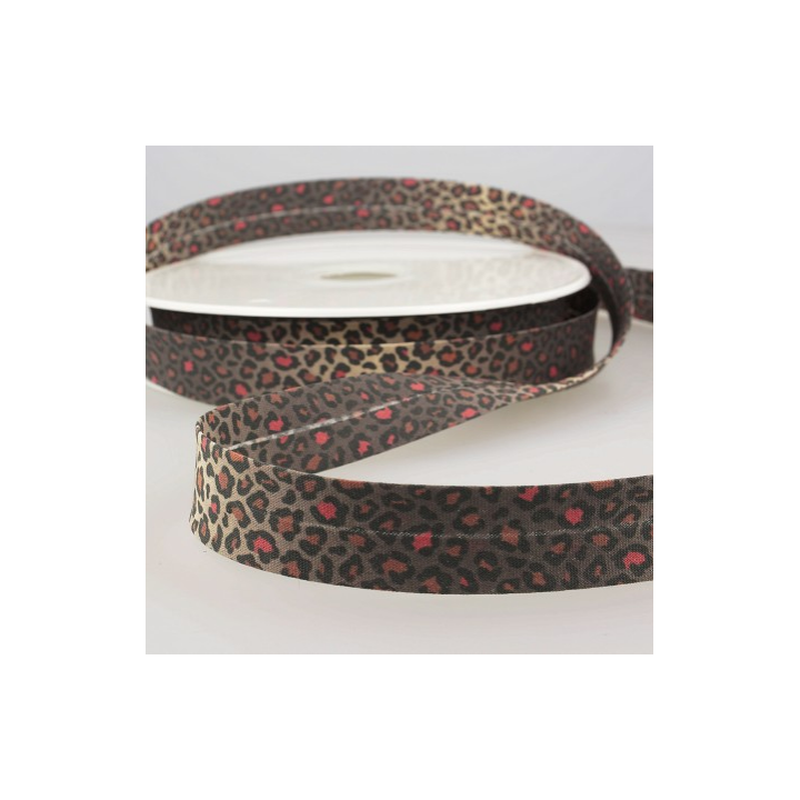 Biais replié motif léopard rouge