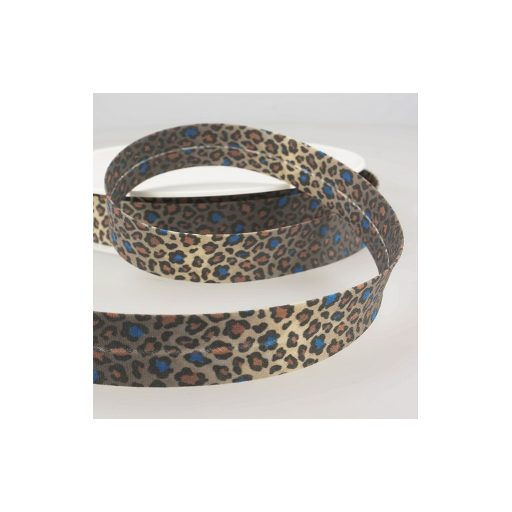 Biais replié motif léopard bleu