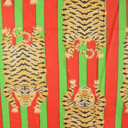 Tissu Indien Block Tigres - Rouge et vert