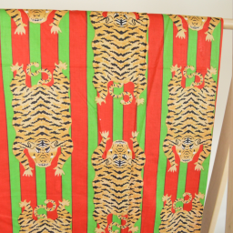 Tissu Indien Block Tigres - Rouge et vert