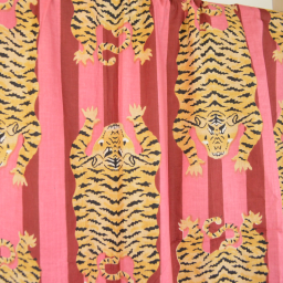 Tissu Indien Block Tigres - rose et lie de vin