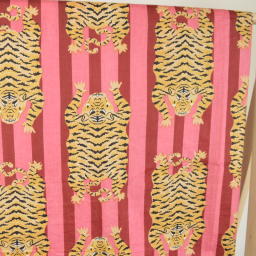 Tissu Indien Block Tigres - rose et lie de vin