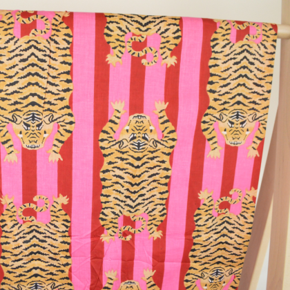 Tissu Indien Block Tigres - rose et rouge