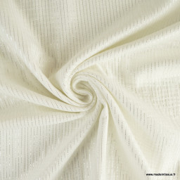 Tissu Double gaze à rayures Lurex fond Blanc cassé