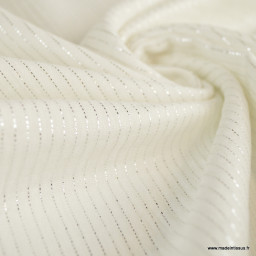 Tissu Double gaze à rayures Lurex fond Blanc cassé