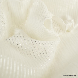 Tissu Double gaze à rayures Lurex fond Blanc cassé