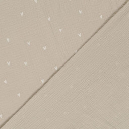 Tissu double gaze motif coeurs fond beige - OEKO TEX