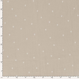 Tissu double gaze motif coeurs fond beige - OEKO TEX