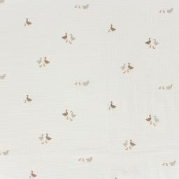 Tissu double gaze motif canetons fond blanc cassé - oeko tex