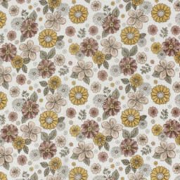 Tissu double gaze motif fleurs Marsala et tilleul - OEKO TEX