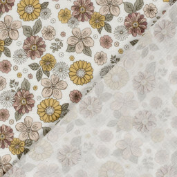 Tissu double gaze motif fleurs Marsala et tilleul - OEKO TEX