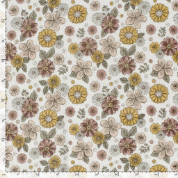 Tissu double gaze motif fleurs Marsala et tilleul - OEKO TEX