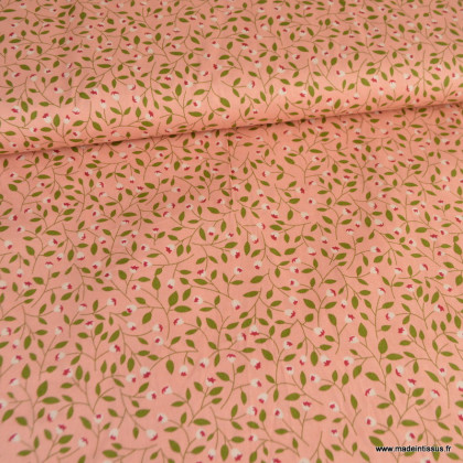 Popeline de coton Izzy motif fleurs fond vieux rose