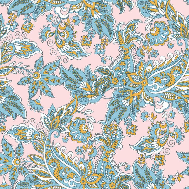 Tissu Popeline de coton motif Paisley fond rose - oeko tex