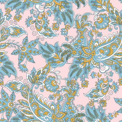 Tissu Popeline de coton motif Paisley fond rose - oeko tex