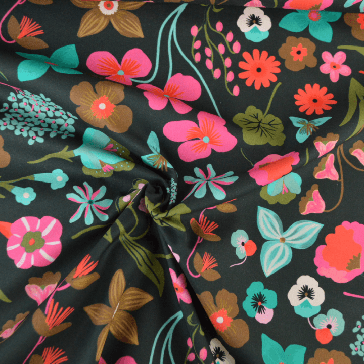 Popeline de coton Meadow Flower Noir - Nerida Hansen