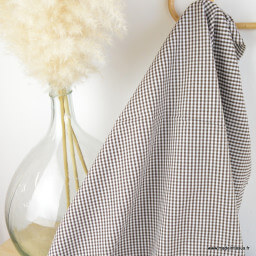 Tissu vichy petits carreaux marron et blanc - OEKO TEX