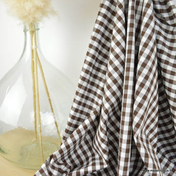 Tissu vichy grands carreaux Marron et blanc - oeko tex