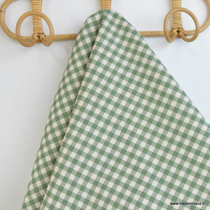 Tissu vichy en coton lavé - vert prairie