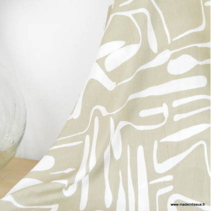 Tissu crêpe de Viscose motif abstrait fond beige