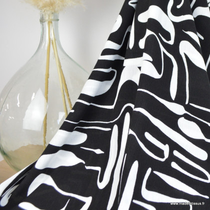 Tissu crêpe de Viscose motif abstrait fond Noir