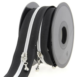 Fermeture au mètre Noire - chaine argent n°4 - curseur rond