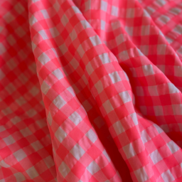 Tissu seersucker Vichy grands carreaux rose fluo