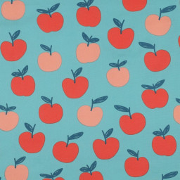 Popeline Poppy motif Pommes fond pétrole clair