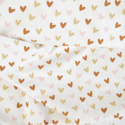 Tissu jersey motif petits coeurs dorés, roses et camel - Oeko tex