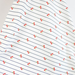 Tissu jersey à rayures bleues et cerises - Oeko tex