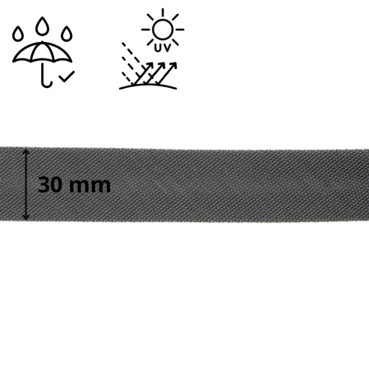 Biais d'extérieur imperméable anti UV 30 mm - Gris