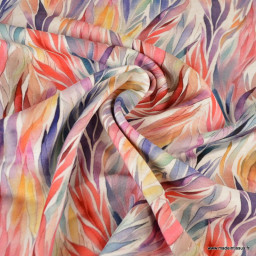 Tissu viscose feuillage aquarelle – Multicolore sur fond crème