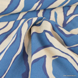 Tissu crêpe de Viscose motif zebré - bleu Denim