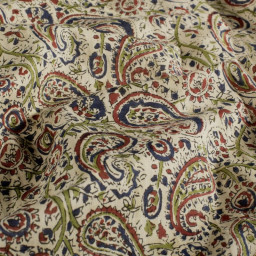 Tissu voile de coton "Sundari" – Motif paisley indien vert, rouge & bleu