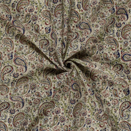 Tissu voile de coton Sundari motif paisley indien vert, rouge & bleu