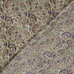 Tissu voile de coton Sundari motif paisley indien vert, rouge & bleu
