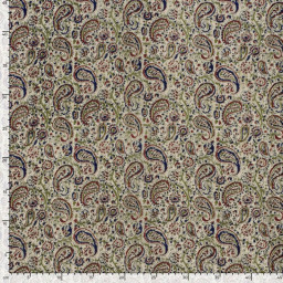 Tissu voile de coton Sundari motif paisley indien vert, rouge & bleu