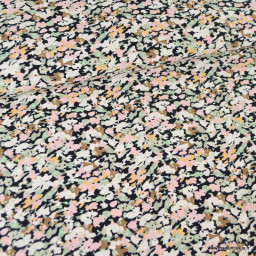 Tissu crêpe de viscose fleuri – Tons pastel & fond bleu marine